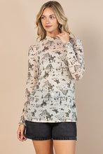 Load image into Gallery viewer, Evalina Wild West Print Semi Sheer Mesh Top