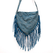 Load image into Gallery viewer, Teal Stonewashed Crossbody Fringe Purse