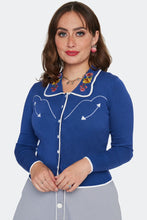 Load image into Gallery viewer, Desert Floral Blue Piped Cardigan