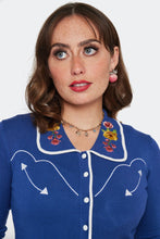 Load image into Gallery viewer, Desert Floral Blue Piped Cardigan