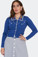 Load image into Gallery viewer, Desert Floral Blue Piped Cardigan