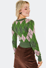 Load image into Gallery viewer, Green and Pink V-Neck Argyle Cardigan