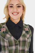 Load image into Gallery viewer, Green Plaid Floral Embroidered Western Vest
