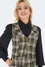 Load image into Gallery viewer, Green Plaid Floral Embroidered Western Vest