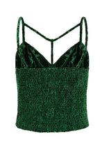 Load image into Gallery viewer, Green Crushed Velvet Strappy Neckline Crop Top