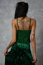 Load image into Gallery viewer, Green Crushed Velvet Strappy Neckline Crop Top