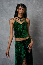 Load image into Gallery viewer, Green Crushed Velvet Strappy Neckline Crop Top