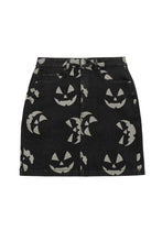 Load image into Gallery viewer, Jack O Lantern Denim Mini Skirt