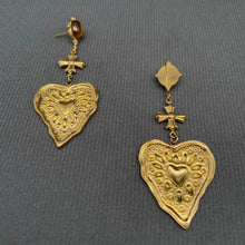 Load image into Gallery viewer, Hammered Heart and Cross Statement Earrings