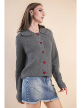 Load image into Gallery viewer, Gray Knit Heart Button Down Knit Cardigan