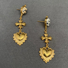 Load image into Gallery viewer, Delicate Heart and Cross Linked Statement Earrings