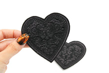 Load image into Gallery viewer, Black Lace Heart Embroidered Patch
