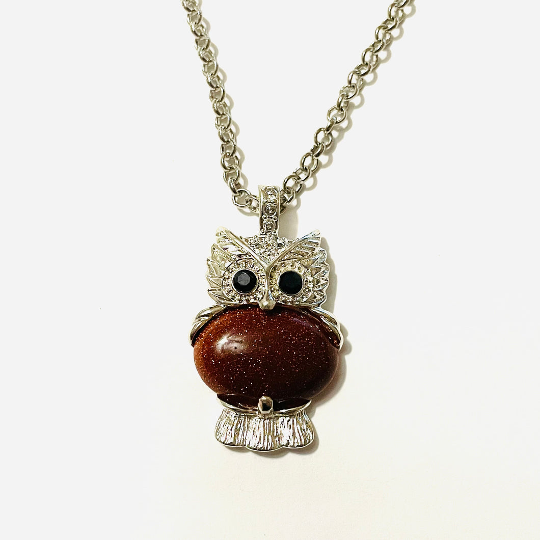 Goldstone Owl Pendant Necklace