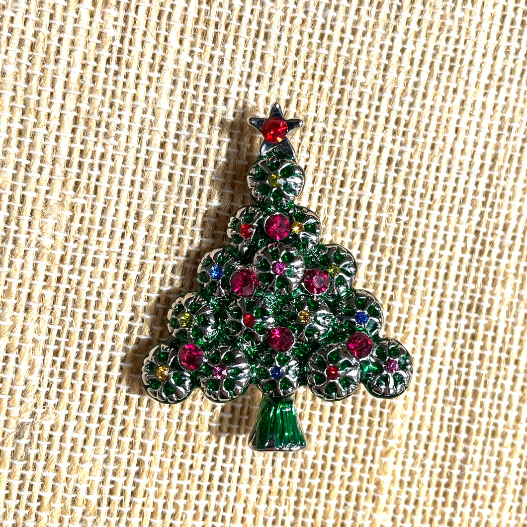 Christmas Tree Vintage Style Crystal Brooch