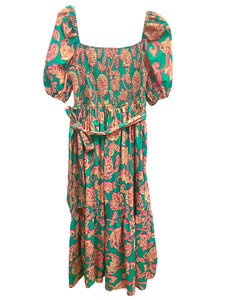 Pink and Green Floral Tropical Maxi Dress