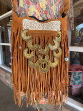 Load image into Gallery viewer, Brown Suede Triangle Fringe and Gold Embellishment Purse