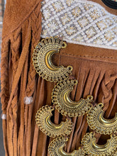 Load image into Gallery viewer, Brown Suede Triangle Fringe and Gold Embellishment Purse