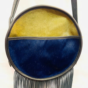 OOAK Round Leather Fringe Purse with Heart Center