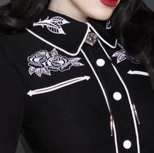 Load image into Gallery viewer, June Black and White Rose Embroidery Wiggle Dress-