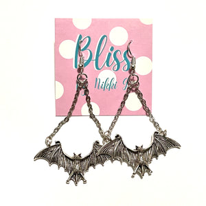 Chained Flying Bat Charm Earrings