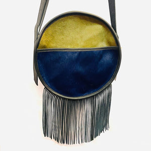 OOAK Round Leather Fringe Purse with Heart Center