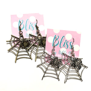 Xtra Large Spider and Web Charm Earrings