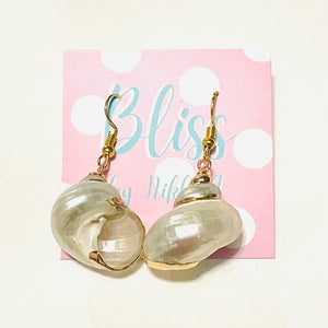 Pearlized Seashell with Gold Accents Statement Earrings