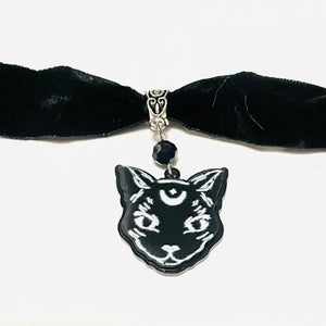 Mystical Cat Velvet Ribbon Choker Necklace