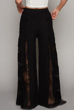 Load image into Gallery viewer, Black Lace Panel and Satin Detail Knit Pants