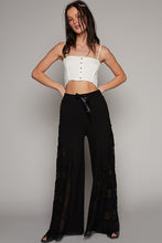 Load image into Gallery viewer, Black Lace Panel and Satin Detail Knit Pants
