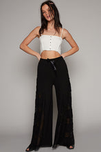 Load image into Gallery viewer, Black Lace Panel and Satin Detail Knit Pants