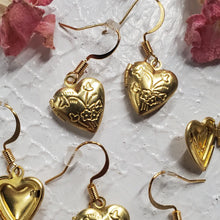 Load image into Gallery viewer, Floral Mini Heart Locket Earrings