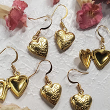 Load image into Gallery viewer, Floral Mini Heart Locket Earrings
