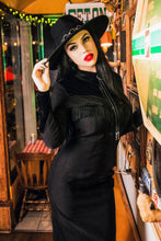 Load image into Gallery viewer, Loretta Black Velvet and Fringe Accent Wiggle Dress