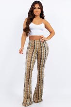 Load image into Gallery viewer, Olive and Ivory Paisley Stripe Flare Legging Pants
