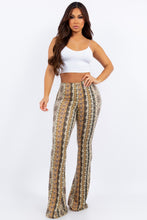 Load image into Gallery viewer, Olive and Ivory Paisley Stripe Flare Legging Pants