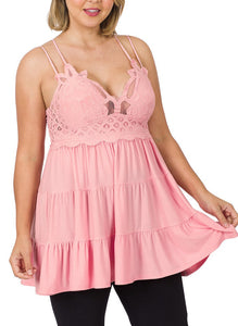 plus size boho pink lace dress