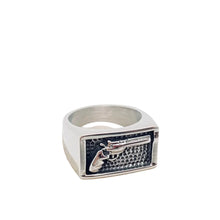 Load image into Gallery viewer, Silver ring with a design on a white background
