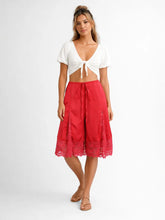 Load image into Gallery viewer, Red Lace Hem Wide Leg Shorts