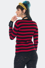 Load image into Gallery viewer, Red and Black Striped Lace Up Cardigan
