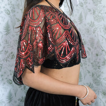 Load image into Gallery viewer, Red and Black Sequin Embroidered Capelet
