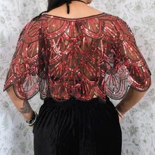 Load image into Gallery viewer, Red and Black Sequin Embroidered Capelet