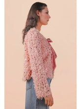 Load image into Gallery viewer, Pink Sequin Velvet Tie Cardigan