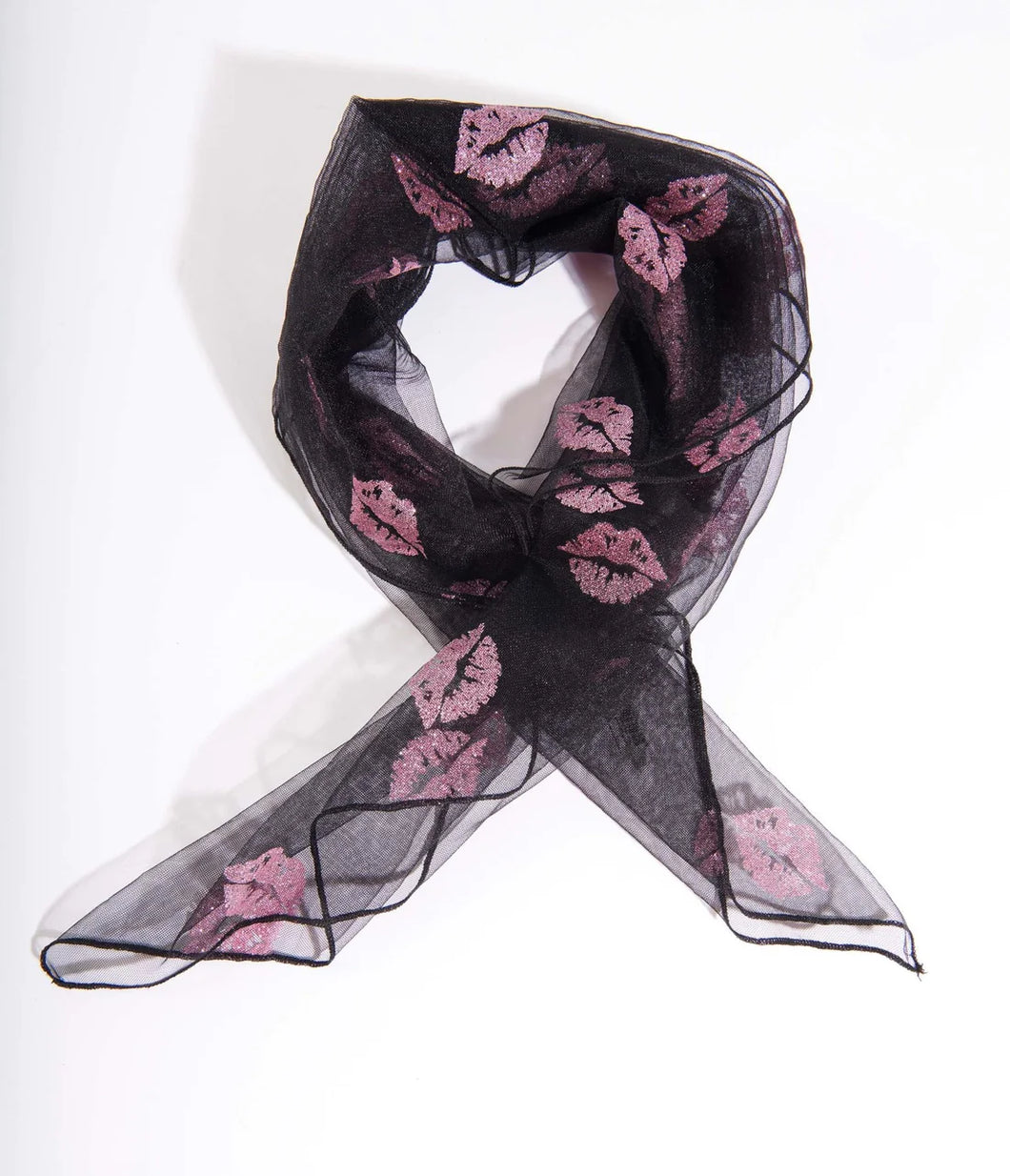 Black and Pink Glitter Kisses Print Hair Scarf