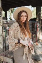 Load image into Gallery viewer, Mocha Crochet Floral Petal Wrap Kimono
