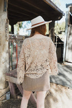 Load image into Gallery viewer, Mocha Crochet Floral Petal Wrap Kimono