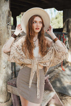 Load image into Gallery viewer, Mocha Crochet Floral Petal Wrap Kimono