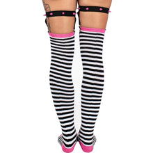 Load image into Gallery viewer, Distressed Punk Stripes Thigh High Socks
