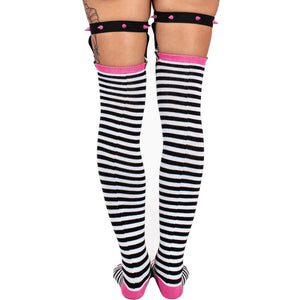 Distressed Punk Stripes Thigh High Socks