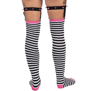 Distressed Punk Stripes Thigh High Socks